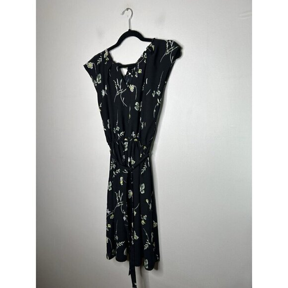 Lauren Conrad Dress Black Floral Short Sleeve & Back Neck Tie Size Medium - Picture 2 of 9
